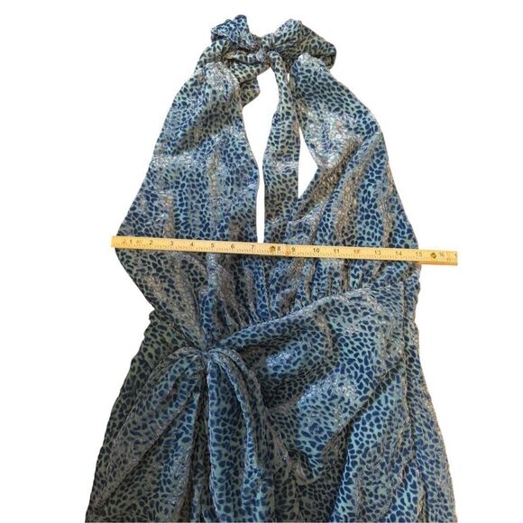 NEW NBD x Revolve Pari Mini Dress Blue Halter Flocked Animal Print Sz Small - Picture 8 of 12